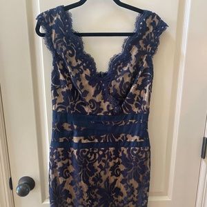 Lace Overlay Navy Dress
